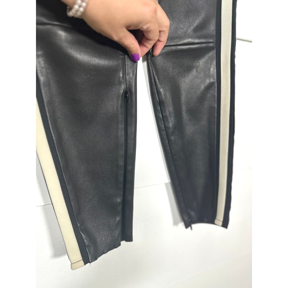 Pam & Gela Lambskin Track pants women's M leather stripe moto luxury $795 skinny - Picture 10 of 12